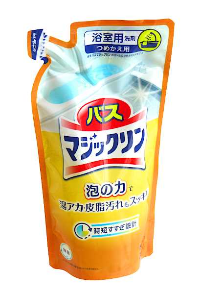 詰め替え用のバスマジックリンです。本体「浴室用洗剤 バスマジックリン 泡立ちスプレー 350ml」(JAN:4901301435811)に詰め替えてお使いください泡の力でこすらず落とすことができます。