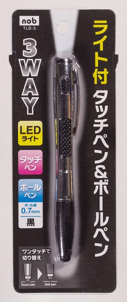 〇多機能ペンです。ＬＥＤライト・タッチペン・ボールペンの３つの機能がひとつになりました。ボールペンは、油性黒インクのボール径０．７ｍｍです。１本で色々使えて便利です。※電池の交換はできません※液晶保護