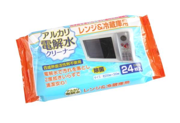 〇汚れ落としシート、２４枚入りです。アルカリ電解水で汚れを落とし、２度拭きいらずで清潔安心です。合成界面活性剤不使用です。洗浄剤を使いたくない場所のお掃除に便利です。※体を拭くウェットティッシュではご