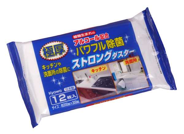 ダスター、12枚入りです。植物生まれのアルコール配合のダスターです。極厚で拭くだけでスッキリ除菌します。