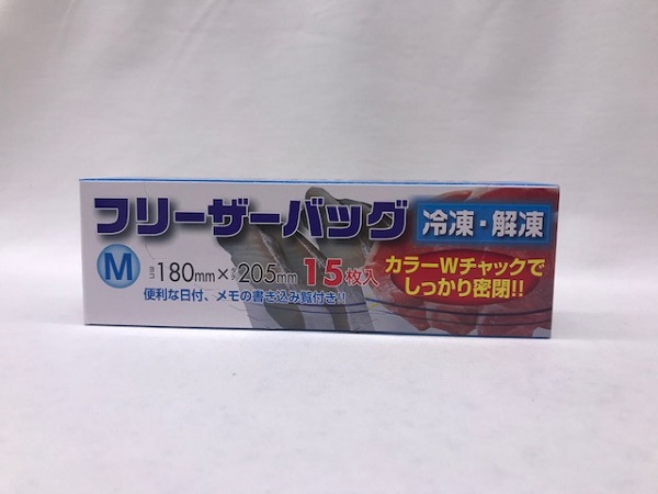 〇Ｍサイズのフリーザーバッグ、１５枚入りです。食材の冷凍保存に便利です。冷凍した食材を、フリーザーバッグごと電子レンジで解凍できます。※電子レンジで解凍する場合は、フリーザーバッグの口を開けてください
